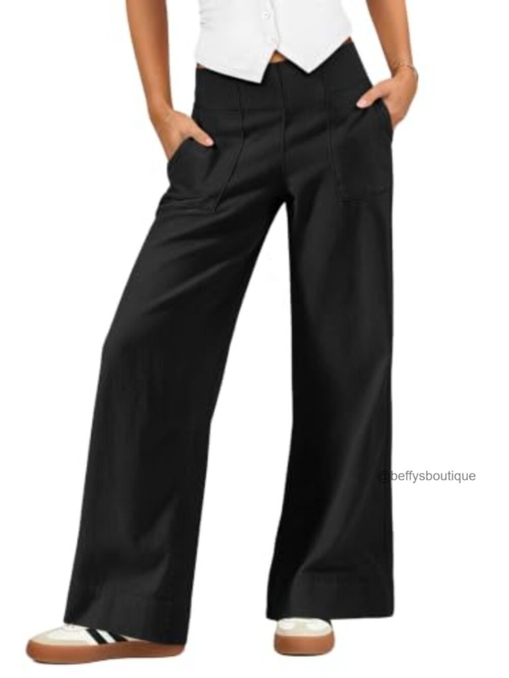 Low Rise Wide Leg Cargo Trousers Elastic Waist Pull On Casual Pants